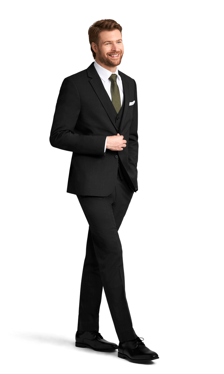 Side view of the Michael Kors black suit rental.