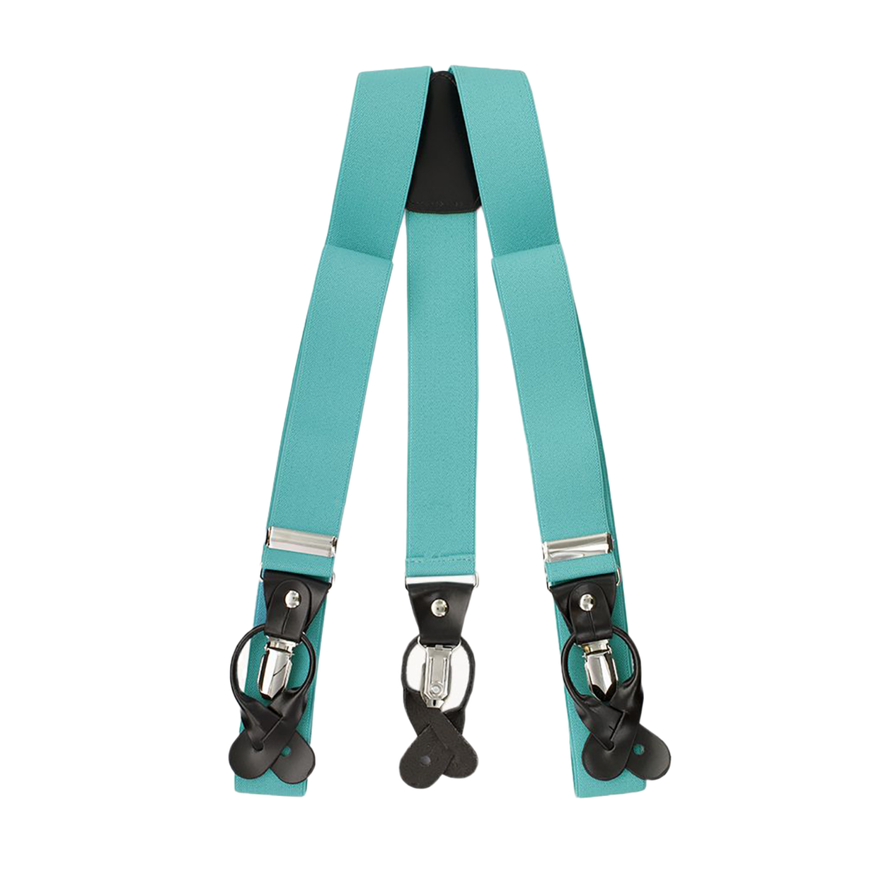 Turquoise Button And Clip Suspenders