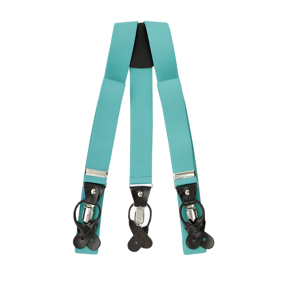 Turquoise Button And Clip Suspenders