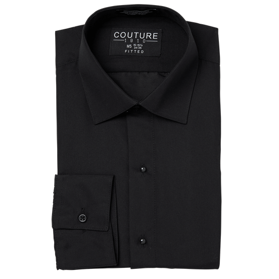 Black Laydown Collar Microfiber Shirt