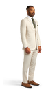 Side view of the Friar Tux light tan suit rental.