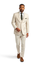 Front view of the Friar Tux light tan suit rental.