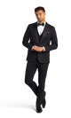 Side view of the peak lapel tuxedo rental.
