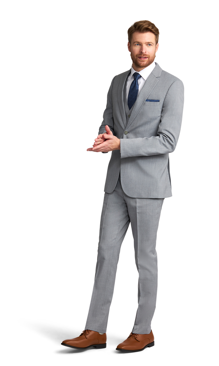 Michael Kors Heather Grey Performance Suit Left Side Pose