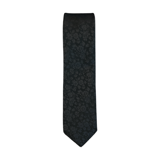 Black Tonal Floral Long Tie