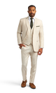 Front view of the Friar Tux light tan suit rental.
