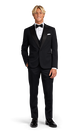 Front view of the black peak lapel tuxedo.